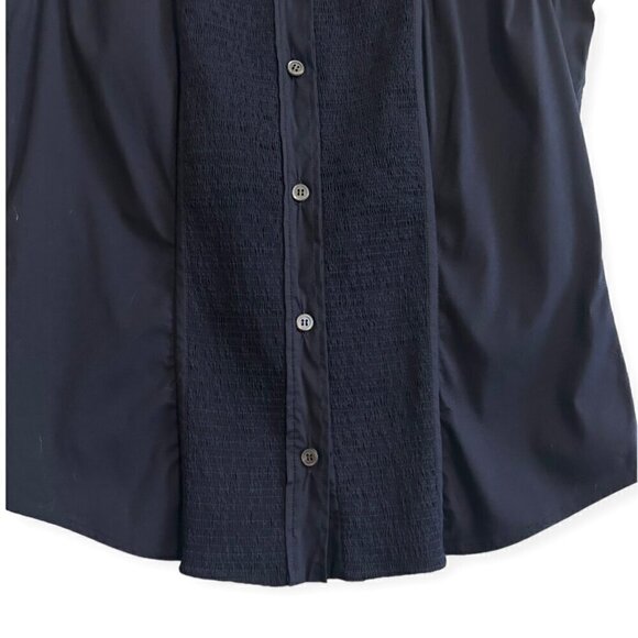 Prada Dark Blue Sleeveless Button Down Shirt, Size 44 Italy, stretch - Picture 9 of 15